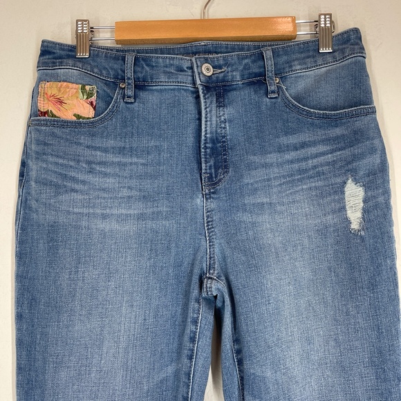 Chico's Jeans So Slimming Girlfriend Slim Leg Ankle Blue Patchwork - Picture 2 of 15